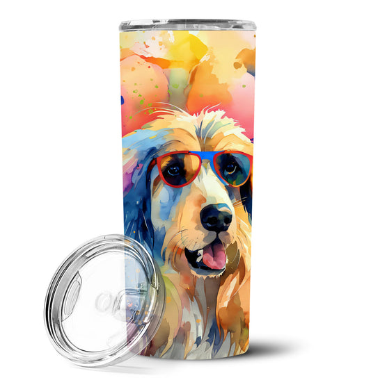 Afghan Hound Hippie Dawg Stainless Steel Skinny Tumbler Vacuum Double Walled Reusable Insulated Tumbler Travel Cup for Coffee Cocktails Gift with Lid, 20 oz - Renee Lane Company