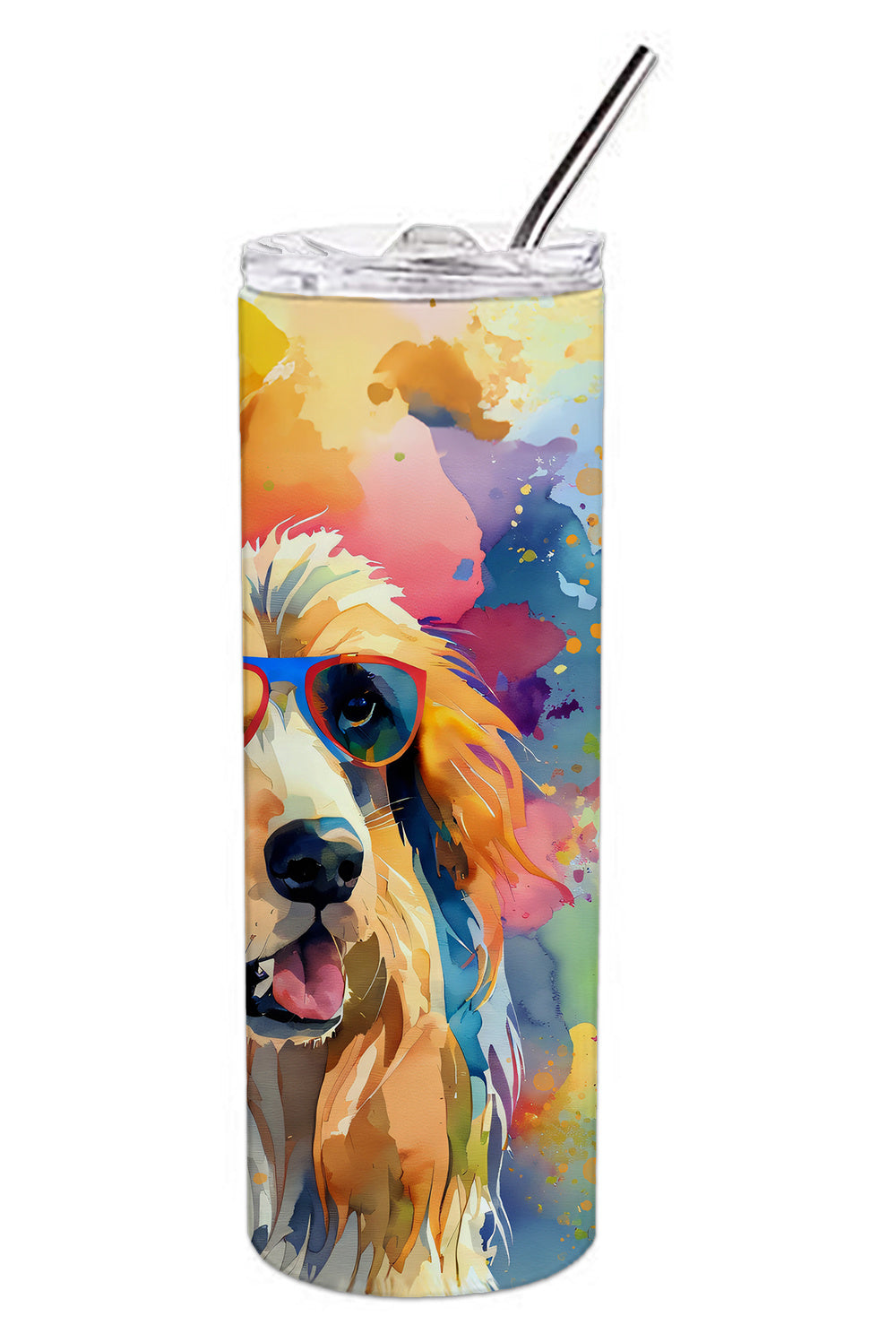 Afghan Hound Hippie Dawg Stainless Steel Skinny Tumbler Vacuum Double Walled Reusable Insulated Tumbler Travel Cup for Coffee Cocktails Gift with Lid, 20 oz - Renee Lane Company
