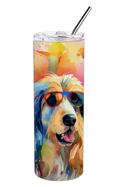 Afghan Hound Hippie Dawg Stainless Steel Skinny Tumbler Vacuum Double Walled Reusable Insulated Tumbler Travel Cup for Coffee Cocktails Gift with Lid, 20 oz - Renee Lane Company