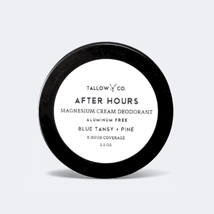 Natural cream deodorant tin with black lid and white label