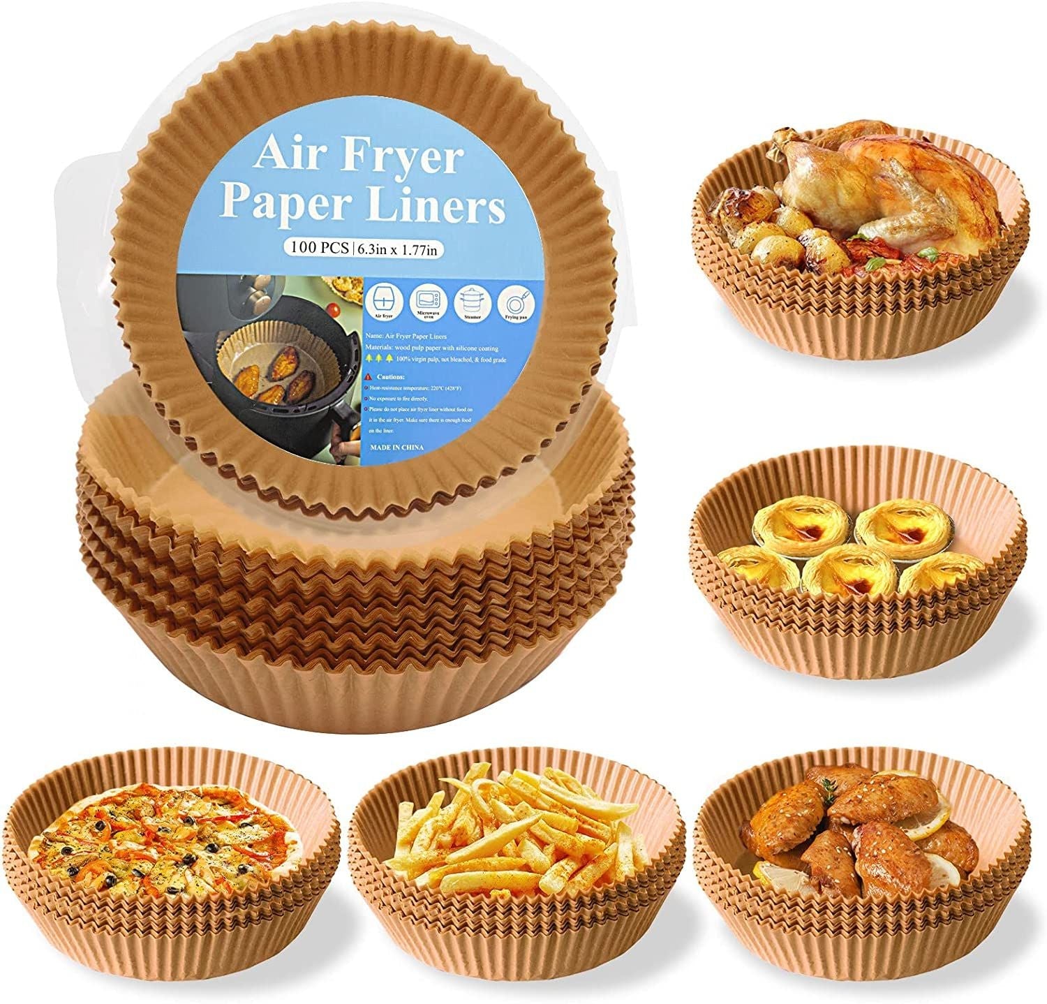 Air Fryer Disposable Paper 100 Pcs Round Non-Stick Paper Prime Oil-proof Parchment Paper Cooking Paper for Fryers Basket Frying Pan Microwave Oven - Renee Lane Company