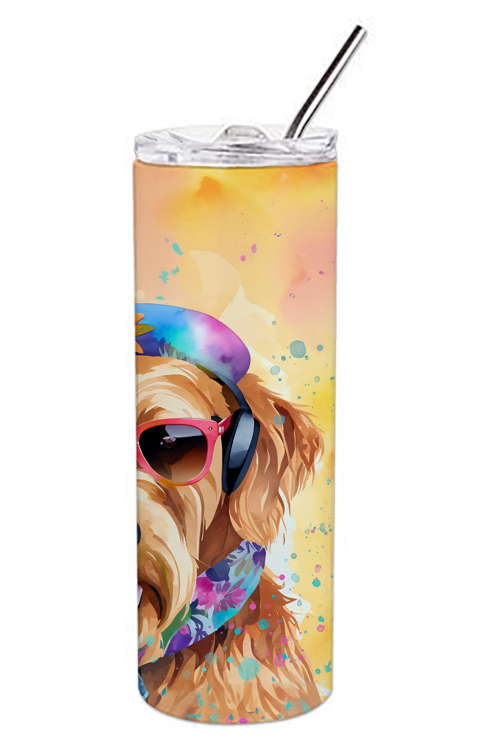 Airedale Terrier Hippie Dawg Stainless Steel Skinny Tumbler Vacuum Double Walled Reusable Insulated Tumbler Travel Cup for Coffee Cocktails Gift with Lid, 20 oz - Renee Lane Company