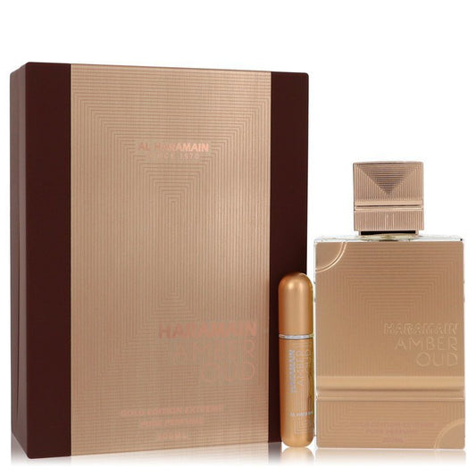 Al Haramain Amber Oud Gold Edition Extreme by Al Haramain Gift Set - 6.7 Pure Perfume Spray + 0.34 oz Refillable Spray - Renee Lane Company