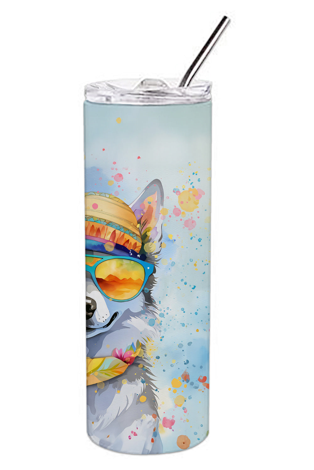 Alaskan Klee Kai Hippie Dawg Stainless Steel Skinny Tumbler Vacuum Double Walled Reusable Insulated Tumbler Travel Cup for Coffee Cocktails Gift with Lid, 20 oz - Renee Lane Company