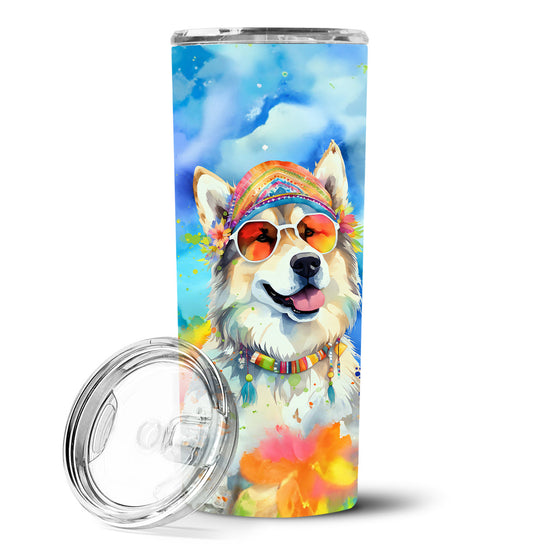 Alaskan Malamute Hippie Dawg Stainless Steel Skinny Tumbler Vacuum Double Walled Reusable Insulated Tumbler Travel Cup for Coffee Cocktails Gift with Lid, 20 oz - Renee Lane Company