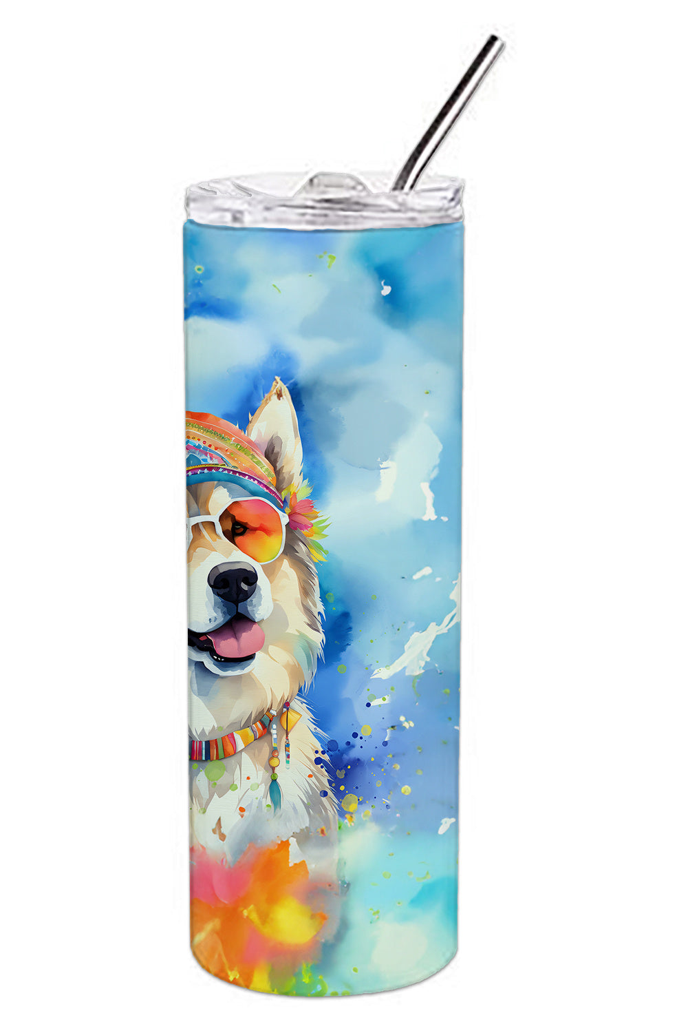 Alaskan Malamute Hippie Dawg Stainless Steel Skinny Tumbler Vacuum Double Walled Reusable Insulated Tumbler Travel Cup for Coffee Cocktails Gift with Lid, 20 oz - Renee Lane Company