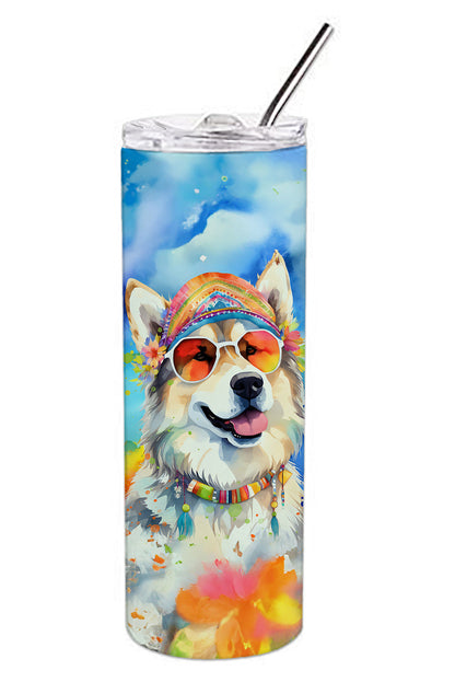 Alaskan Malamute Hippie Dawg Stainless Steel Skinny Tumbler Vacuum Double Walled Reusable Insulated Tumbler Travel Cup for Coffee Cocktails Gift with Lid, 20 oz - Renee Lane Company