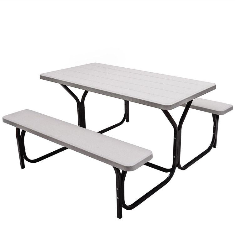 All Weather Outdoor Picnic Table Bench Set with Metal Base Wood - Renee Lane Company