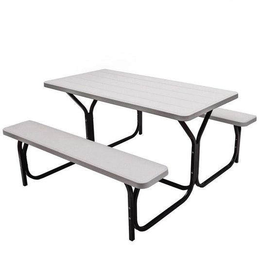 All Weather Outdoor Picnic Table Bench Set with Metal Base Wood - Renee Lane Company