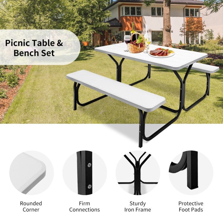 All Weather Outdoor Picnic Table Bench Set with Metal Base Wood - Renee Lane Company
