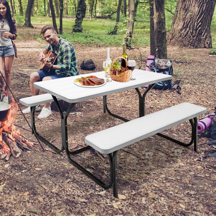 All Weather Outdoor Picnic Table Bench Set with Metal Base Wood - Renee Lane Company