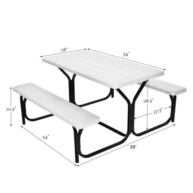 All Weather Outdoor Picnic Table Bench Set with Metal Base Wood - Renee Lane Company