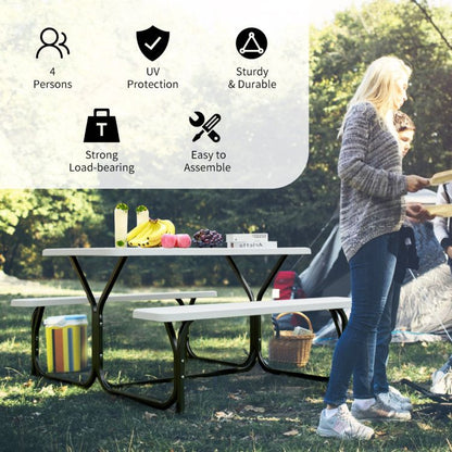 All Weather Outdoor Picnic Table Bench Set with Metal Base Wood - Renee Lane Company