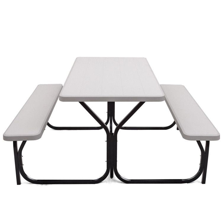 All Weather Outdoor Picnic Table Bench Set with Metal Base Wood - Renee Lane Company
