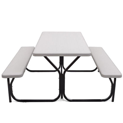 All Weather Outdoor Picnic Table Bench Set with Metal Base Wood - Renee Lane Company