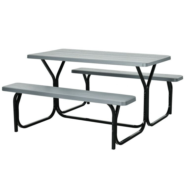 All Weather Outdoor Picnic Table Bench Set with Metal Base Wood - Renee Lane Company
