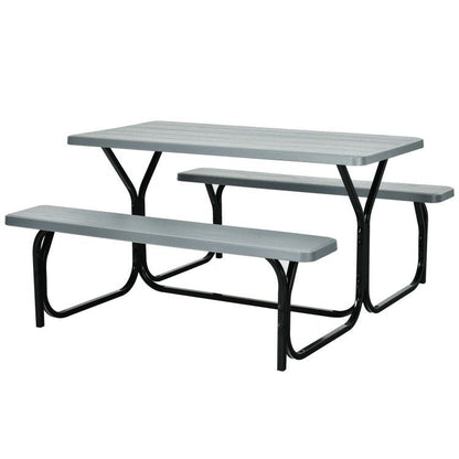 All Weather Outdoor Picnic Table Bench Set with Metal Base Wood - Renee Lane Company