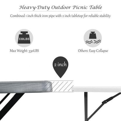 All Weather Outdoor Picnic Table Bench Set with Metal Base Wood - Renee Lane Company