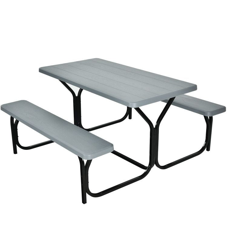 All Weather Outdoor Picnic Table Bench Set with Metal Base Wood - Renee Lane Company