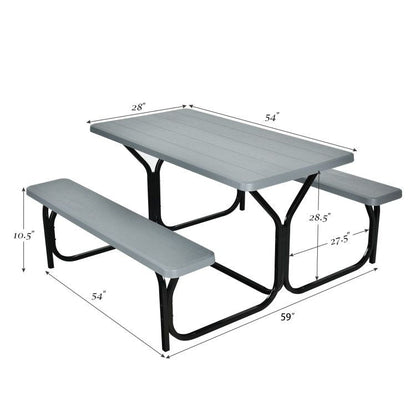 All Weather Outdoor Picnic Table Bench Set with Metal Base Wood - Renee Lane Company