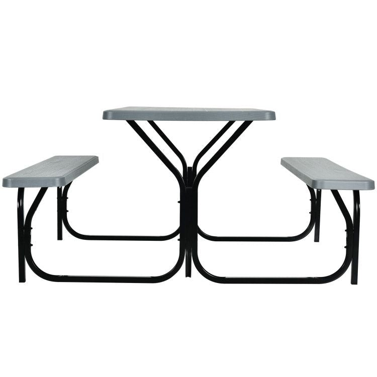 All Weather Outdoor Picnic Table Bench Set with Metal Base Wood - Renee Lane Company