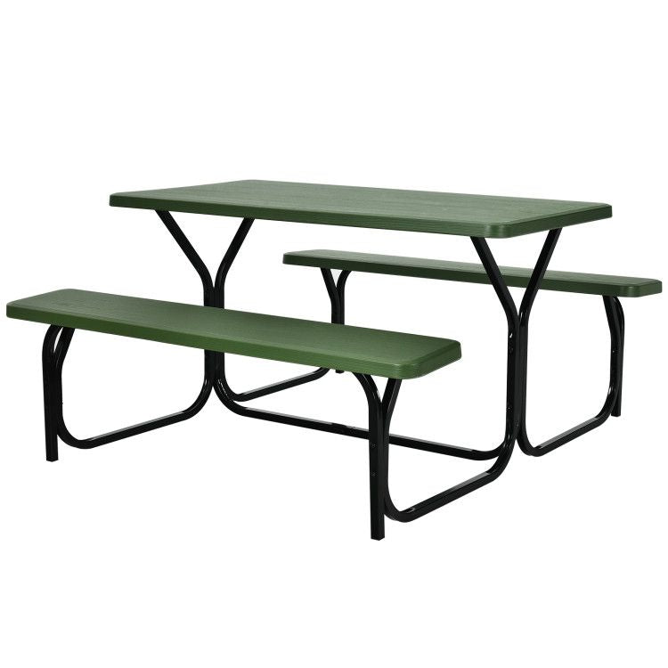 All Weather Outdoor Picnic Table Bench Set with Metal Base Wood - Renee Lane Company
