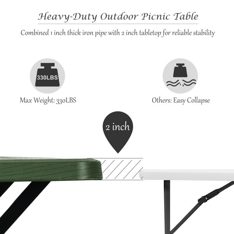 All Weather Outdoor Picnic Table Bench Set with Metal Base Wood - Renee Lane Company