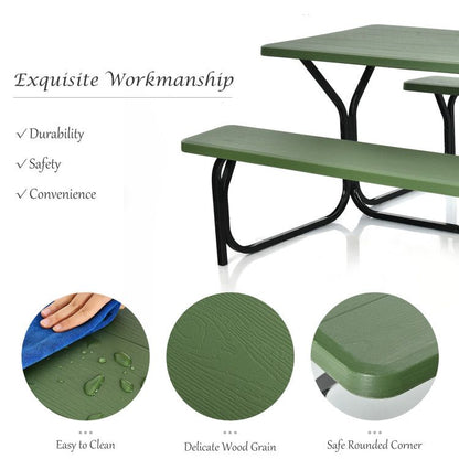 All Weather Outdoor Picnic Table Bench Set with Metal Base Wood - Renee Lane Company