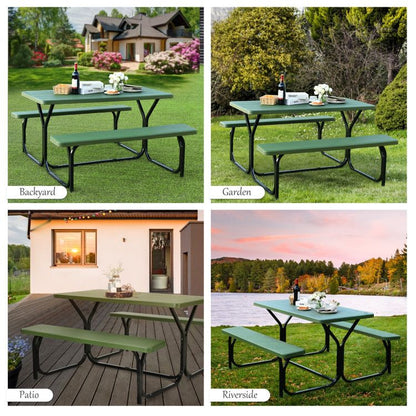 All Weather Outdoor Picnic Table Bench Set with Metal Base Wood - Renee Lane Company