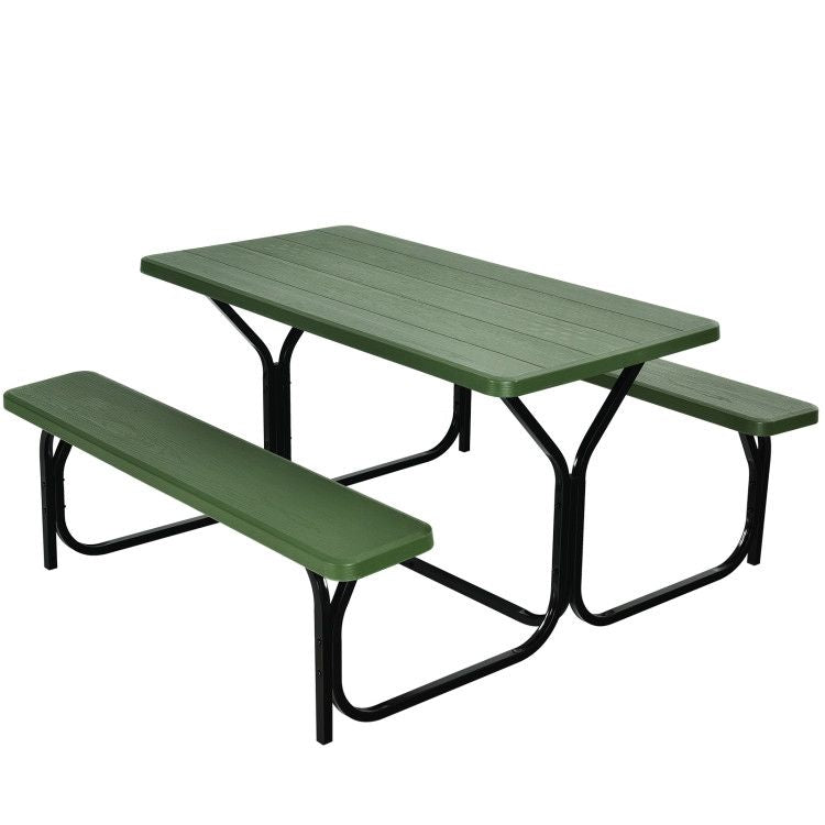 All Weather Outdoor Picnic Table Bench Set with Metal Base Wood - Renee Lane Company