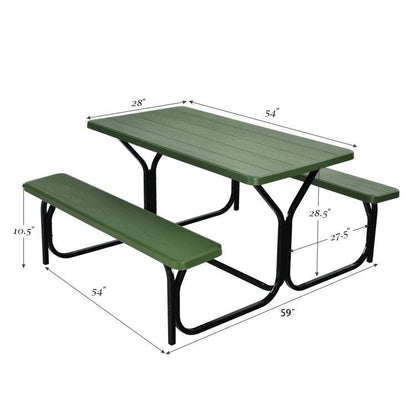 All Weather Outdoor Picnic Table Bench Set with Metal Base Wood - Renee Lane Company