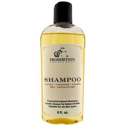 Shampoo bottle with black cap and yellow-gold front label, gentle cleansing, 8 fl oz