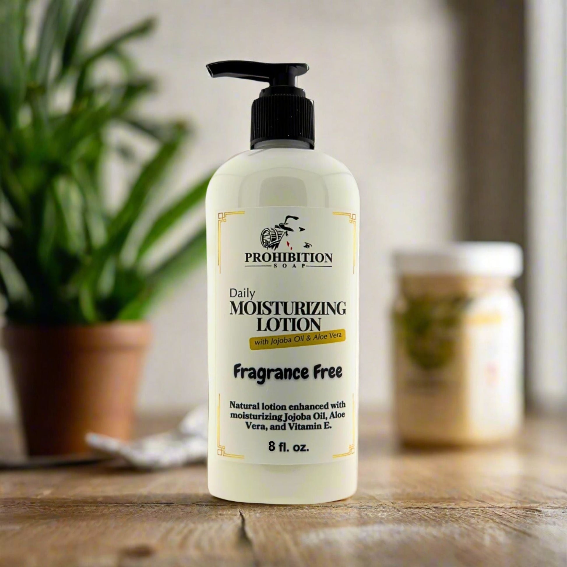 Daily moisturizing lotion bottle with black pump, fragrance-free front label