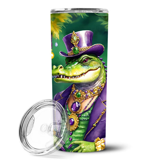 Alligator King of Mardi Gras Stainless Steel Skinny Tumbler Vacuum Double Walled Reusable Insulated Tumbler Travel Cup for Coffee Cocktails Gift with Lid, 20 oz - Renee Lane Company