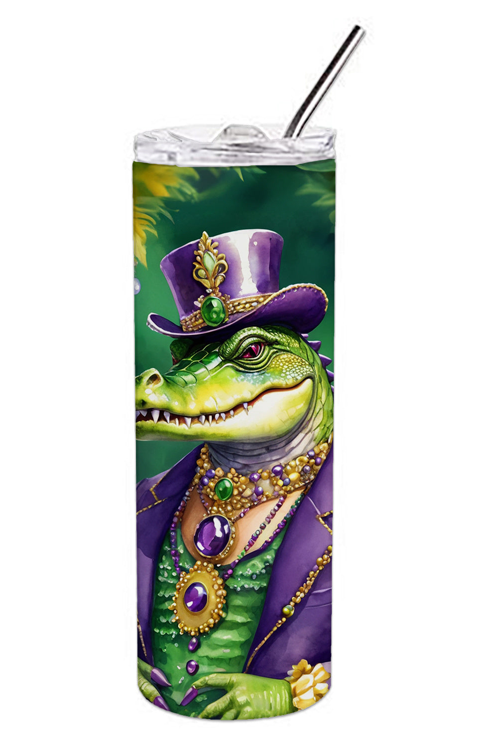 Alligator King of Mardi Gras Stainless Steel Skinny Tumbler Vacuum Double Walled Reusable Insulated Tumbler Travel Cup for Coffee Cocktails Gift with Lid, 20 oz - Renee Lane Company