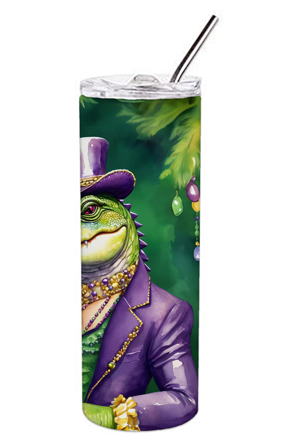 Alligator King of Mardi Gras Stainless Steel Skinny Tumbler Vacuum Double Walled Reusable Insulated Tumbler Travel Cup for Coffee Cocktails Gift with Lid, 20 oz - Renee Lane Company