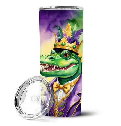 Alligator King of Mardi Gras Stainless Steel Skinny Tumbler Vacuum Double Walled Reusable Insulated Tumbler Travel Cup for Coffee Cocktails Gift with Lid, 20 oz - Renee Lane Company