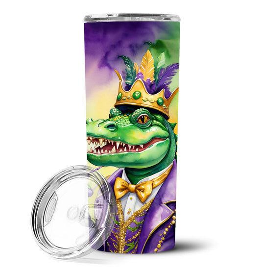 Alligator King of Mardi Gras Stainless Steel Skinny Tumbler Vacuum Double Walled Reusable Insulated Tumbler Travel Cup for Coffee Cocktails Gift with Lid, 20 oz - Renee Lane Company