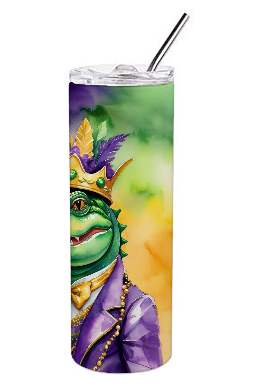 Alligator King of Mardi Gras Stainless Steel Skinny Tumbler Vacuum Double Walled Reusable Insulated Tumbler Travel Cup for Coffee Cocktails Gift with Lid, 20 oz - Renee Lane Company