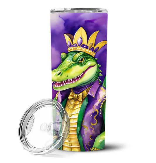 Alligator King of Mardi Gras Stainless Steel Skinny Tumbler Vacuum Double Walled Reusable Insulated Tumbler Travel Cup for Coffee Cocktails Gift with Lid, 20 oz - Renee Lane Company