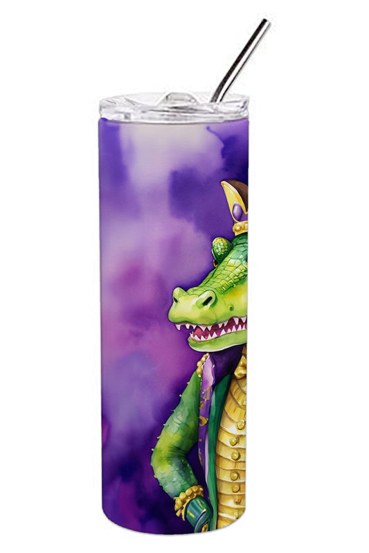 Alligator King of Mardi Gras Stainless Steel Skinny Tumbler Vacuum Double Walled Reusable Insulated Tumbler Travel Cup for Coffee Cocktails Gift with Lid, 20 oz - Renee Lane Company