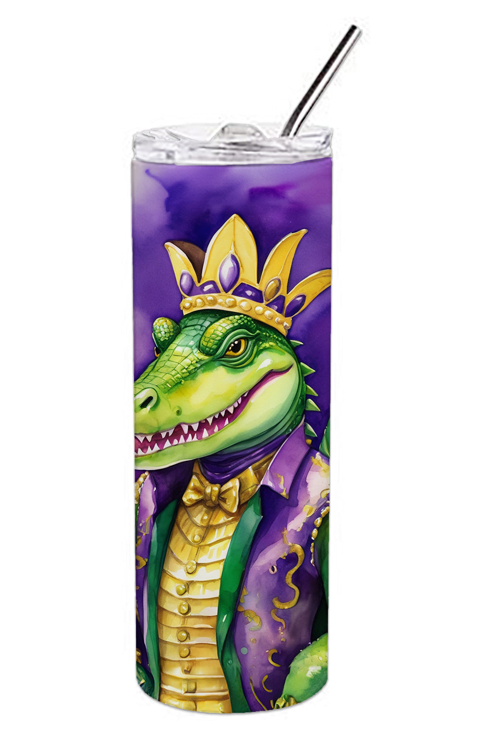 Alligator King of Mardi Gras Stainless Steel Skinny Tumbler Vacuum Double Walled Reusable Insulated Tumbler Travel Cup for Coffee Cocktails Gift with Lid, 20 oz - Renee Lane Company