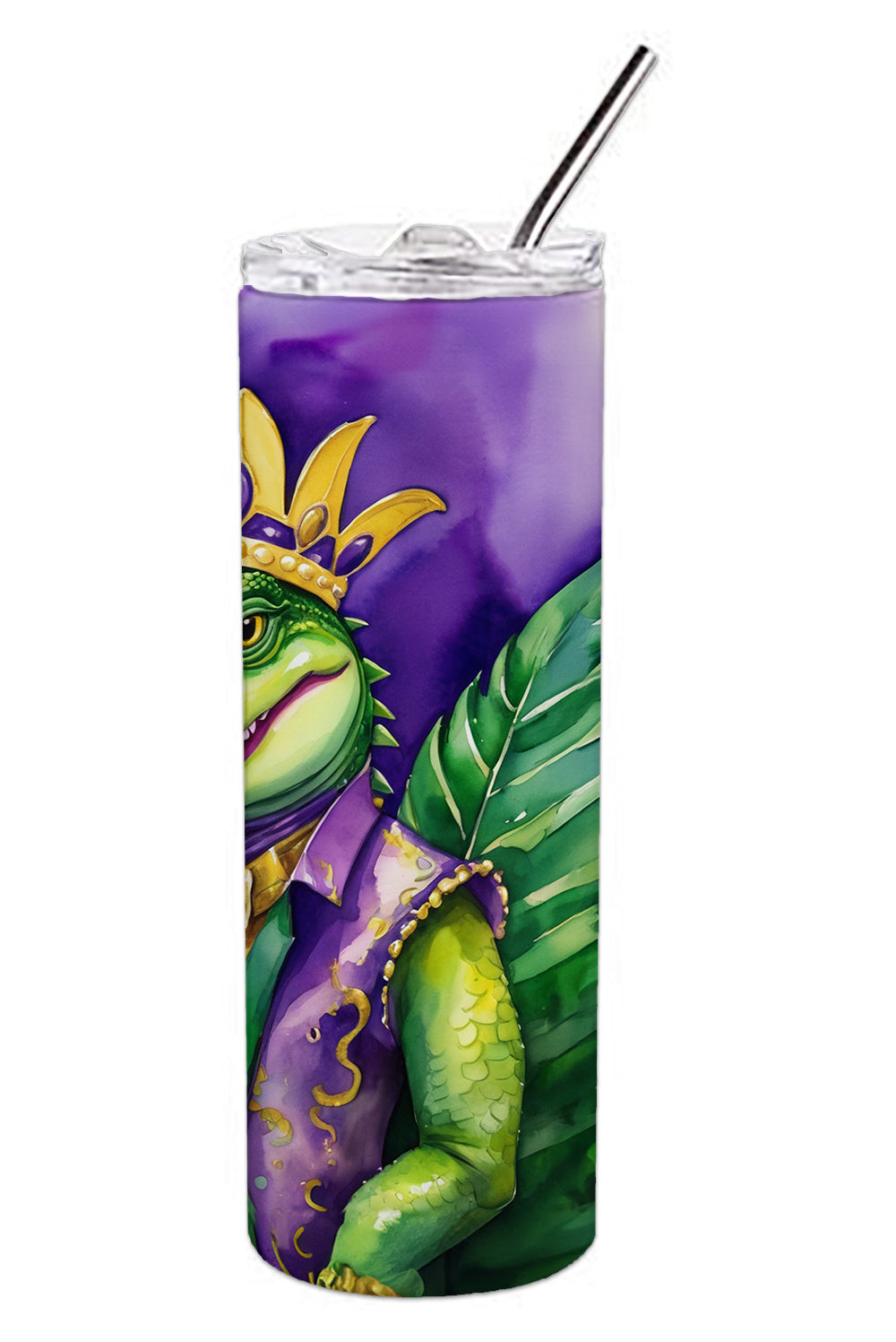 Alligator King of Mardi Gras Stainless Steel Skinny Tumbler Vacuum Double Walled Reusable Insulated Tumbler Travel Cup for Coffee Cocktails Gift with Lid, 20 oz - Renee Lane Company