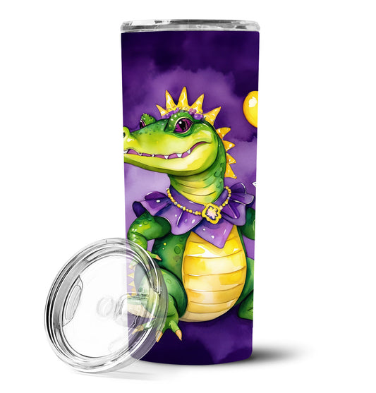 Alligator Mardi Gras Stainless Steel Skinny Tumbler Vacuum Double Walled Reusable Insulated Tumbler Travel Cup for Coffee Cocktails Gift with Lid, 20 oz - Renee Lane Company