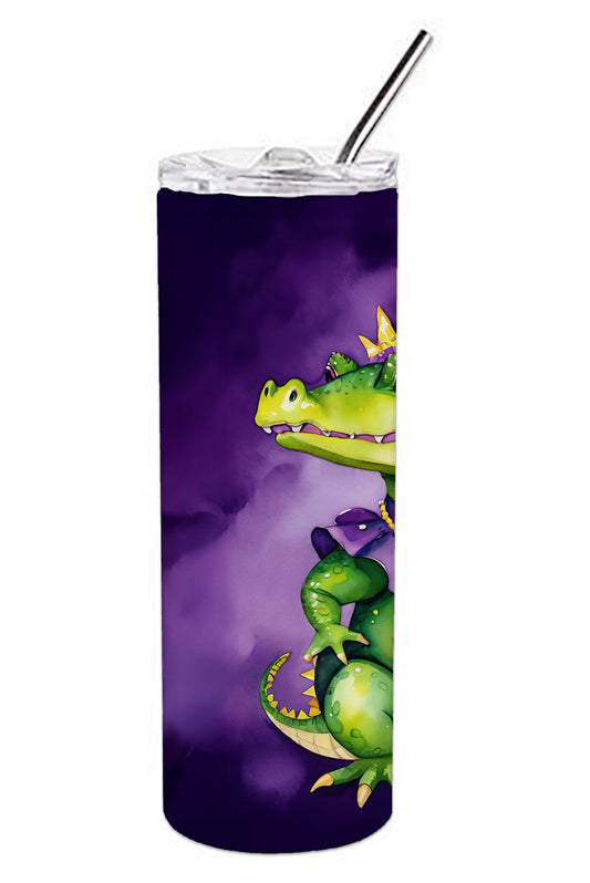 Alligator Mardi Gras Stainless Steel Skinny Tumbler Vacuum Double Walled Reusable Insulated Tumbler Travel Cup for Coffee Cocktails Gift with Lid, 20 oz - Renee Lane Company