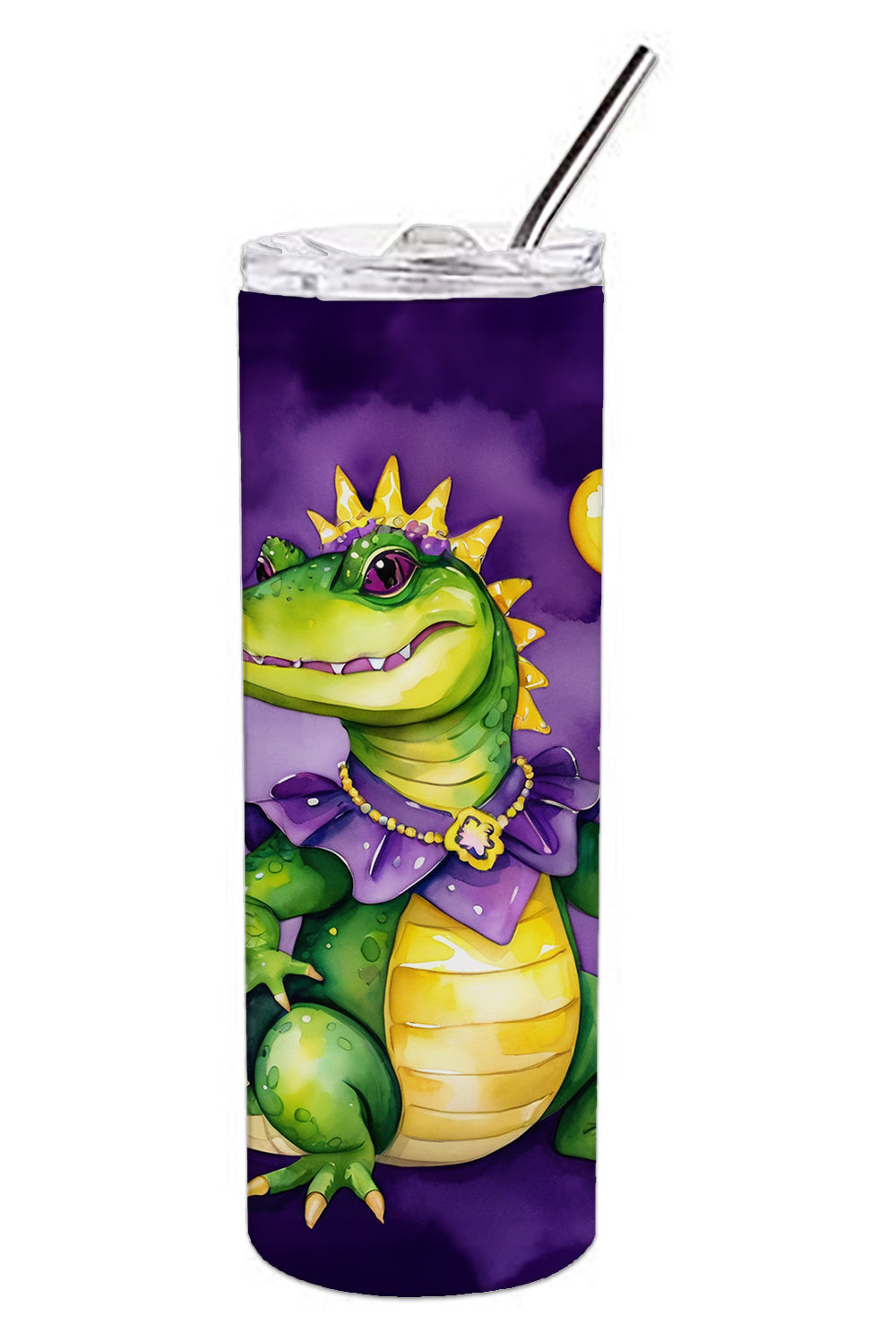 Alligator Mardi Gras Stainless Steel Skinny Tumbler Vacuum Double Walled Reusable Insulated Tumbler Travel Cup for Coffee Cocktails Gift with Lid, 20 oz - Renee Lane Company