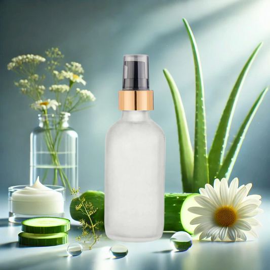 Aloe and cucumber serene gel cleanser bottle with pump, frosted glass
