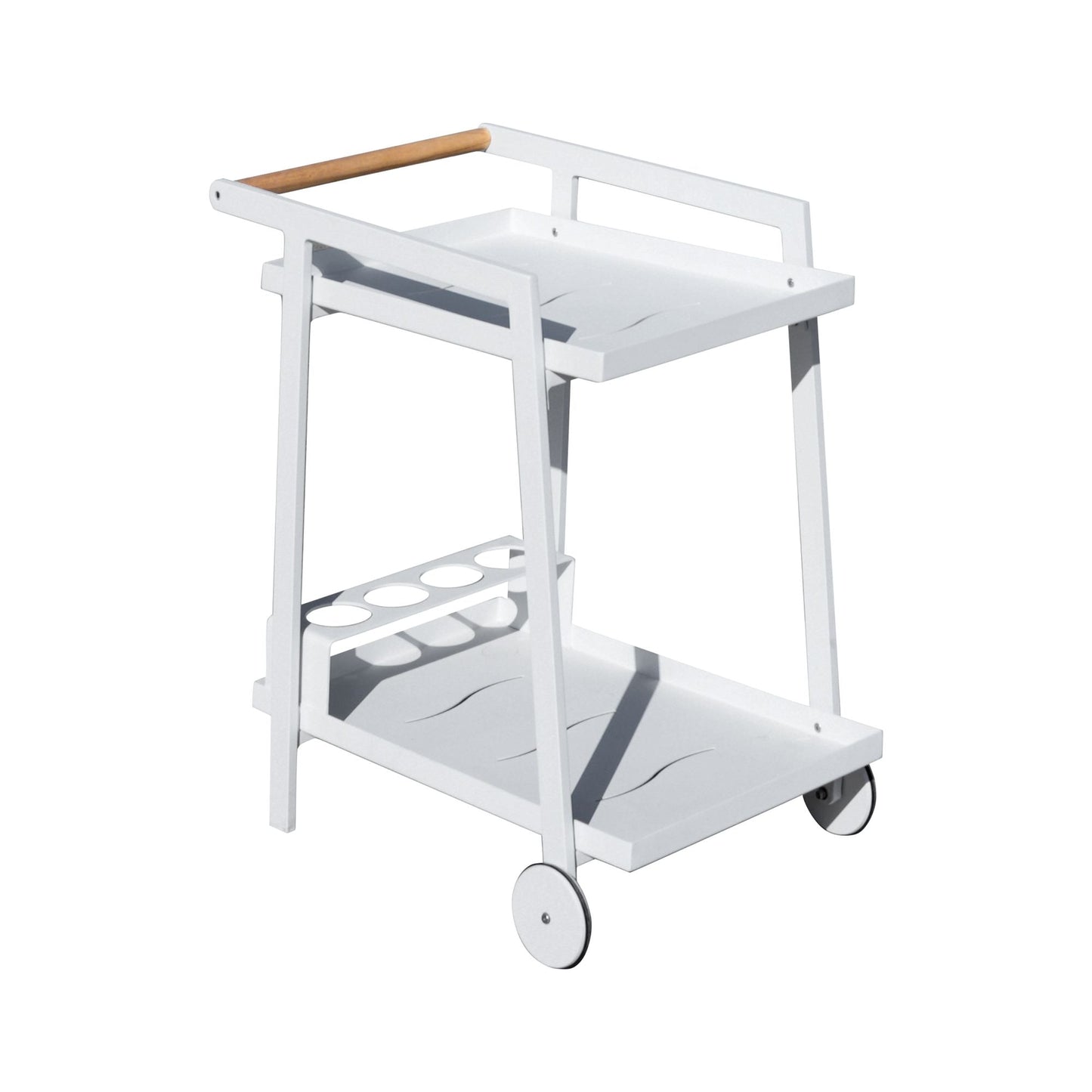 Aluminum White Indoor/Outdoor Patio Serving Dual-layer Cart with Teak Handle - Renee Lane Company