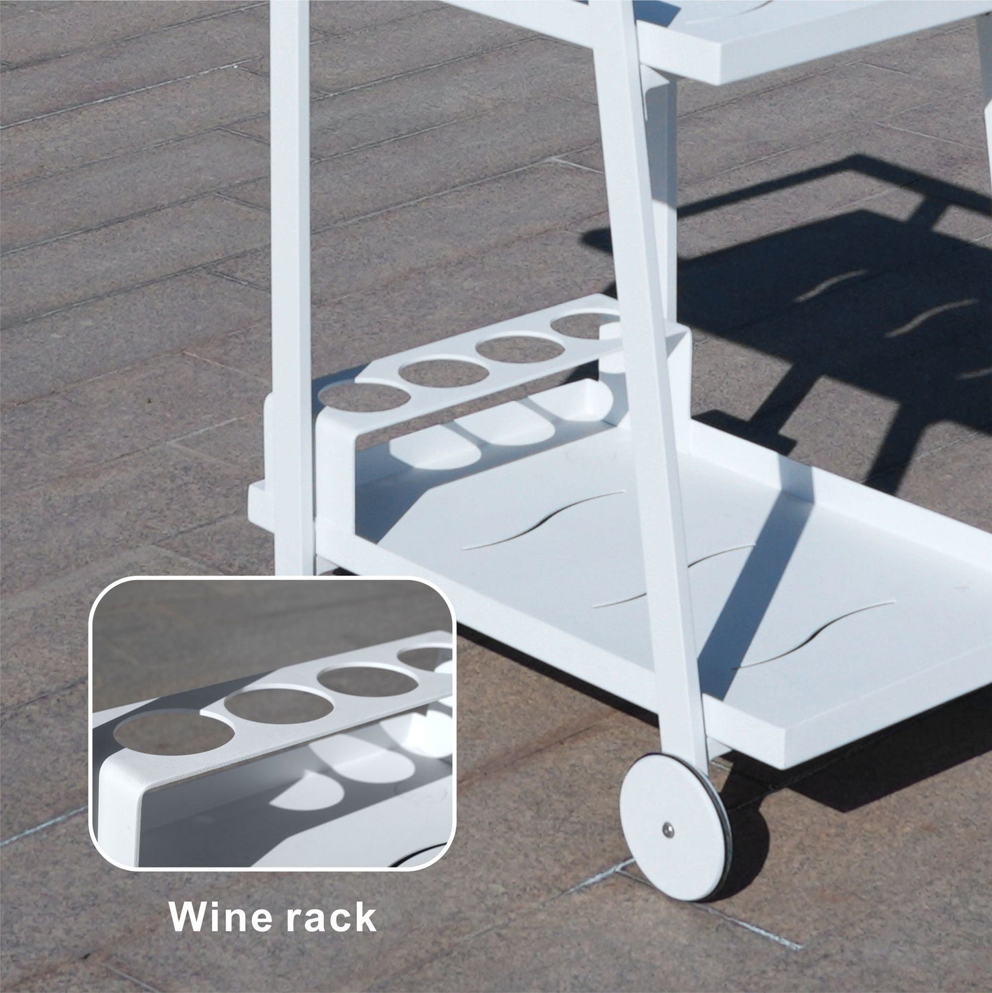 Aluminum White Indoor/Outdoor Patio Serving Dual-layer Cart with Teak Handle - Renee Lane Company