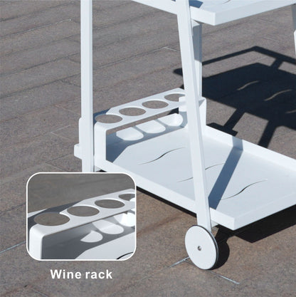 Aluminum White Indoor/Outdoor Patio Serving Dual-layer Cart with Teak Handle - Renee Lane Company
